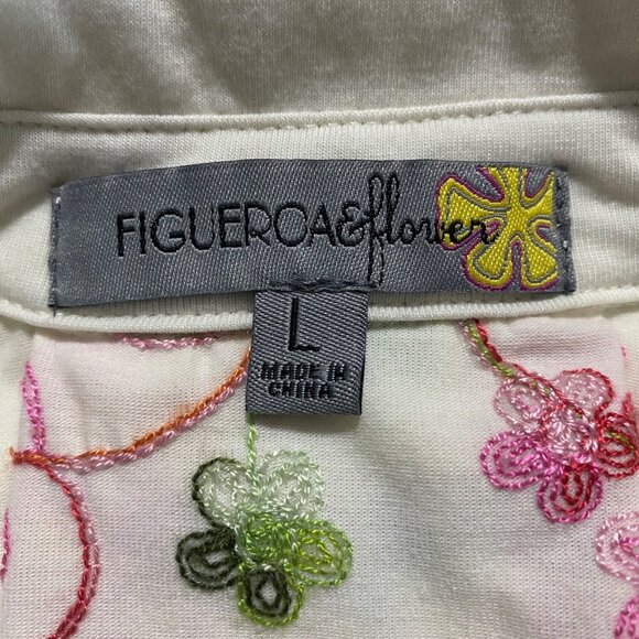 Figueroa & Flower Shirt Dress L Floral Embroidered Boho Resort Cottagecore Flowy - Picture 3 of 9